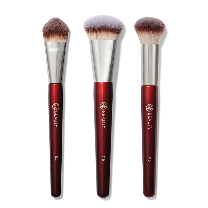 BK Beauty Core Complexion Trio Juego de brochas de maquillaje (3 piezas) – brochas para base, corrector y mezcla para líquido, crema y polvo – brochas de maquillaje para la cara ultra suaves, veganas