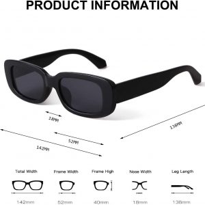 BUTABY Lentes de sol rectangulares para mujer, lentes de conducción retro, estilo vintage de los años 90, marco cuadrado estrecho, protección UV400