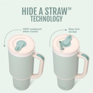 Ello Oasis Vaso de 40 onzas con asa y popote retráctil | Vaso reutilizable aislado de acero inoxidable 100% a prueba de fugas, regalos para adolescentes, mujeres y hombres | Se mantiene el frío