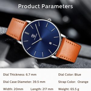 L LAVAREDO Watch for Men, Extremely Thin Mens Watches Minimalist Analog Men's Leather Wrist Watches with Time/Date, Birthday Gift for Men Boyfriend