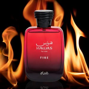 RASASI Hawas Fire Eau De Parfum Spray 100 ml (3.4 oz) - Perfume árabe audaz y duradero para hombres con una esencia ardiente - Disfruta de un perfume lujoso para hombres que captura la elegancia y la