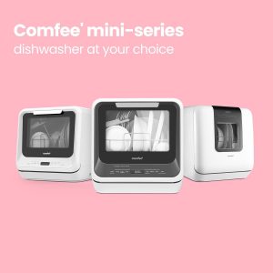 COMFEE' Portable Mini Dishwasher Countertop with 1.32Gal Built-in Water Tank for Apartments& RVs, No Hookup Needed, 6 Programs, 360° Dual Spray, 162℉ High-Temp& Air-Dry Function