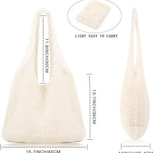 COOKOOKY Bolsa de playa de ganchillo para mujer, bolsa de playa de verano para mujer, bolsa de malla estética, bolsa de tela hippie, bolsa de punto