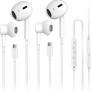 2 Pack USB C Headphones for iPhone 17, Type C Earbuds Wired Earbuds with Microphone & Remote Control Noise Cancelling Earphones, Compatible with iPhone 17 Pro Max, iPad Pro, Most USB C Jack Devices