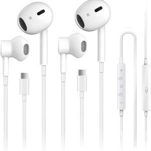2 Pack USB C Headphones for iPhone 17, Type C Earbuds Wired Earbuds with Microphone & Remote Control Noise Cancelling Earphones, Compatible with iPhone 17 Pro Max, iPad Pro, Most USB C Jack Devices