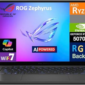 ASUS ROG Zephyrus G14 AI Laptop para juegos de 14.0" con pantalla de 120Hz (AMD Ryzen 9 270, GeForce RTX 5070 8GB, 32GB LPDDR5X, SSD PCIe de 1TB, teclado RGB, WiFi 7, cámara web, Win 11 Pro) con
