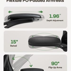 Marsail Ergonomic Office Chair: Office Desk Chair with High Back Mesh and Adjustable Lumbar Support Rolling Work Swivel Task Chairs with Wheel 3D Armrests and Headrest