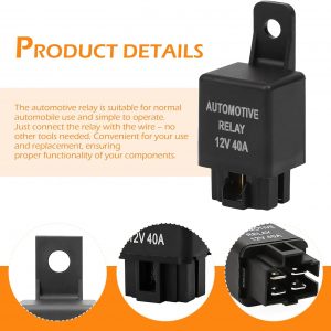 12V 40A Relay, Auto Replacement Parts 4 Pin Relay, Universal Car Vehicle Motor Fuse Motor Switch Power for Fog Driving Light Wire Wiring Harness YL-388-S (Black)