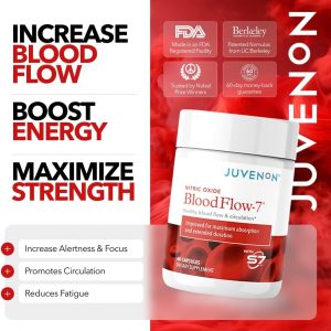 Juvenon BloodFlow-7 Nitric Oxide Supplements for Men & Women - Natural Nitric Oxide Booster with Nitrosigine® + S7® - Blood Flow & Circulation Support (1-Pack)
