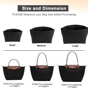 Felt Purse Organizer Insert for Longchamp Le Pliage M Handbag Insert (Medium, Black)