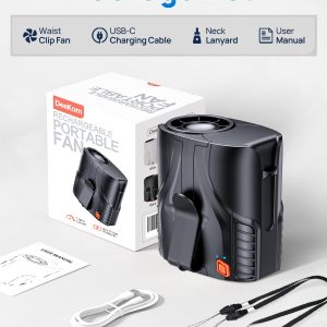 Portable Personal Waist Fan& Neck Fan, 14000RPM Brushless Motor, 40H Runtime Rechargeable, 6-Speed Quiet Operation, Clip-On Personal Body Cooling for Camping/Worksites/Outdoor