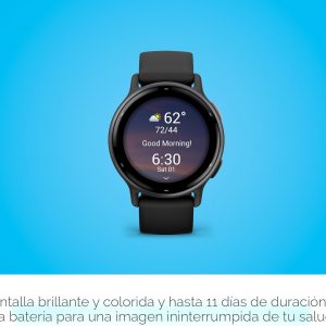 Garmin Vívoactive 5, reloj inteligente GPS para salud y fitness, pantalla AMOLED, hasta 11 días de batería, bisel de aluminio color pizarra con carcasa negra y correa de silicona