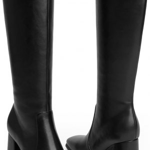 Modatope Knee High Boots Women Chunky Heel Square Toe Heeled Tall Boot for Women Fashion Side Zipper Long Boot