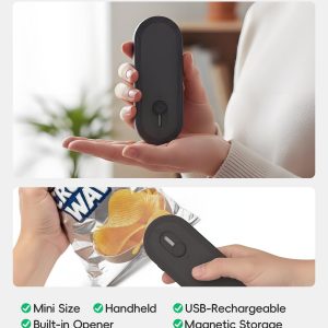 Mini Bag Sealer with Cutter and Magnet, 1800mAh Rechargeable Bag Resealer Handheld, Portable Heat Sealer for Heavy-Duty Plastic Snack & Chip Bags, Upgraded, Gift for Women, Food Saver, Kitchen Storage