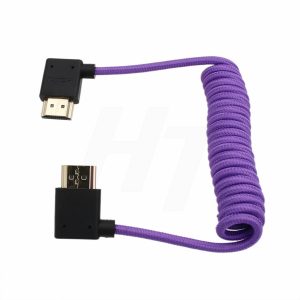 HDMI to HDMI 4K 8K 60p Cable Right Angle Braided Coiled for Panasonic Sony Canon Nikon ZCAM Camera Atomos Ninja V SmallHD Blackmagic Monitor Purple