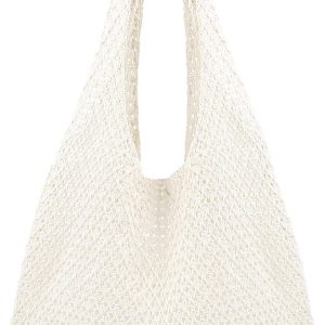 COOKOOKY Bolsa de playa de ganchillo para mujer, bolsa de playa de verano para mujer, bolsa de malla estética, bolsa de tela hippie, bolsa de punto