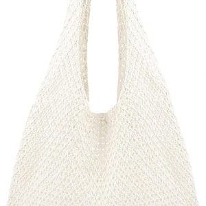 COOKOOKY Bolsa de playa de ganchillo para mujer, bolsa de playa de verano para mujer, bolsa de malla estética, bolsa de tela hippie, bolsa de punto