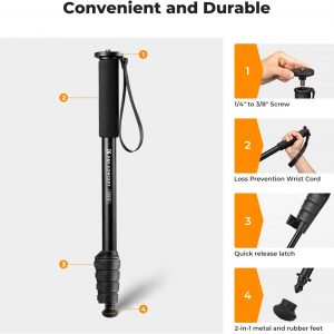 K&F CONCEPT Camera Monopod, 63" Aluminum Photography Monopod with 5-Section Height, Lightweight & Portable Camera Accessories, Payload 11lb
