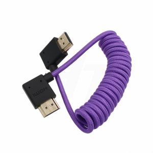 HDMI to HDMI 4K 8K 60p Cable Right Angle Braided Coiled for Panasonic Sony Canon Nikon ZCAM Camera Atomos Ninja V SmallHD Blackmagic Monitor Purple
