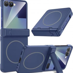 Maxdara Funda magnética para Galaxy Z Flip 7, compatible con MagSafe, soporte oculto, protector de pantalla integrado, protección de bisagra, cubierta de teléfono para Samsung Galaxy Z Flip 7, azul