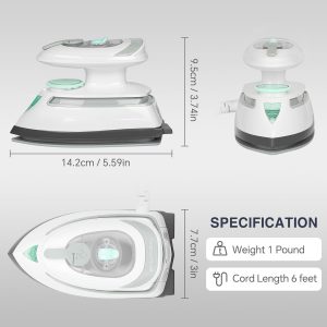 BEAUTURAL Mini plancha de vapor de viaje para ropa con doble voltaje, control de temperatura, suela antiadherente y almacenamiento de cables, ideal para costura, acolchado y manualidades