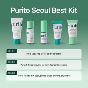 PURITO SEOUL Best Kit - Rutina de cuidado de la piel con limpiador y crema de pantenol, suero y tóner Centella sin perfume, para todo tipo de piel, juego de regalo, para cara, suero facial, K-Beauty
