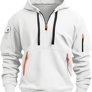 Men's Hoodie Tactical Quater Zip Up Sweatshirt Casual Workout Pullover With Pockets, S-5XL