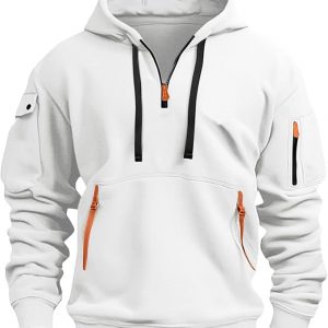 Men's Hoodie Tactical Quater Zip Up Sweatshirt Casual Workout Pullover With Pockets, S-5XL