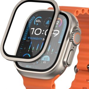 FLOLAB NanoArmour - Protector de pantalla para Apple Watch Ultra 3 / Ultra 2 con antirreflejante para vidrio templado iWatch Ultra 1 de 1.929 in, fácil de instalar, marco de aluminio, titanio original