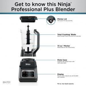 Ninja Professional Plus Blender | Max Power Smoothie Blender, Ice Cream Maker, Frozen Drink Mixer & Margarita Machine | 3 Auto IQ™ Presets, 1400 W, 72oz Total Crushing Pitcher | Dark Grey, BN701