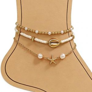 Tobilleras de conchas marinas para mujer, pulseras de estrellas de mar, bohemias, con capas de concha de puka, pulseras hawaianas de verano, playa, cadena de pie