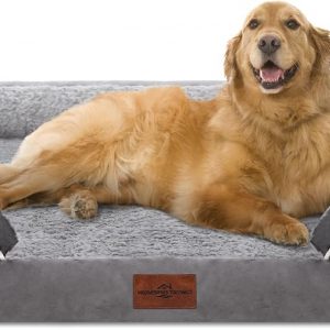 Comfort Expression Orthopedic Dog Bed for Extra Large Dogs 42x30 Inch, Waterproof Egg Crate Foam XL Pet Bed with Removable Bolsters, Dog Couch with Washable Cover & Non-Slip Bottom, Grey