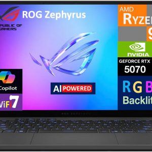 ASUS ROG Zephyrus G14 AI Laptop para juegos de 14.0" con pantalla de 120Hz (AMD Ryzen 9 270, GeForce RTX 5070 8GB, 32GB LPDDR5X, SSD PCIe de 1TB, teclado RGB, WiFi 7, cámara web, Win 11 Pro) con