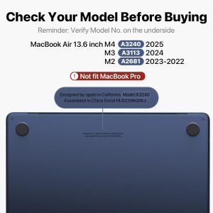 Compatible with MacBook Air 13 inch Case M5 M4 M3 M2 2026-2022, Release Model A3240 A3113 A2681, [100% Match Official Color]Protective Hard Shell Laptop Cover for MacBook Air 13.6 inch– Midnight Clear