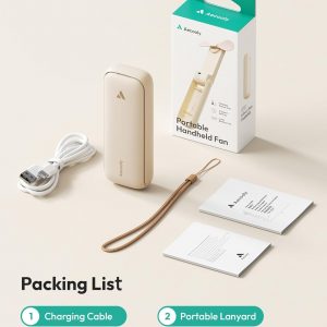 Aecooly Ventilador Portátil Delgado, Ventilador de Mano Delgado, Mini Personal Recargable por USB [Tiempo Máximo de Enfriamiento 24H], Pequeño Plegable de Bolsillo Alimentado por Batería para Viajes