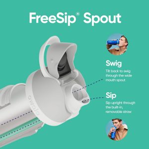 Owala FreeSip - Botella de agua de plástico Tritan transparente con popote, botella de agua deportiva sin BPA, ideal para viajes, 25 onzas, Shy Marshmallow
