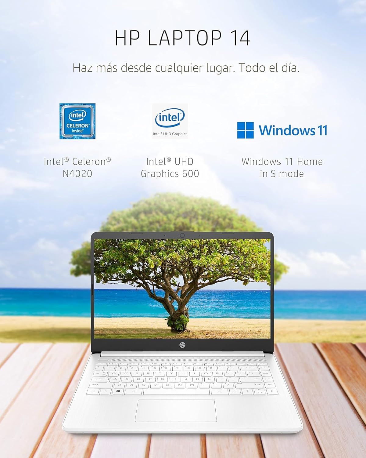 HP 14 portátil, Intel Celeron N4020, 4 GB de RAM, 64 GB de almacenamiento, pantalla Micro-edge HD de 14 pulgadas, Windows 11 Home, delgada y portátil, gráficos 4K, un año de Microsoft 365 (14-dq0040nr