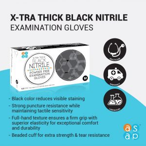 ASAP Black Nitrile Gloves Disposable Latex Free 4 Mil, Powder Free, Food Safe, Medical, Tattoo, Cleaning Gloves