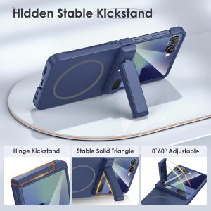Maxdara Funda magnética para Galaxy Z Flip 7, compatible con MagSafe, soporte oculto, protector de pantalla integrado, protección de bisagra, cubierta de teléfono para Samsung Galaxy Z Flip 7, azul