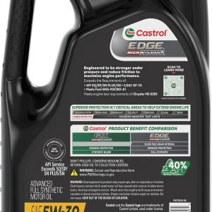 Castrol EDGE High Mileage 5W-30 Aceite de motor sintético avanzado completo, 5 cuartos de galón