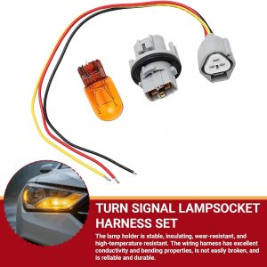 Juego de arnés de cableado de bombilla de señal de giro, bombilla de iluminación de automóvil, bombilla de filamento dual ámbar y reemplazo de soporte para 26243-5HA0A, compatible con Nissan