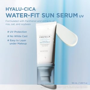 SKIN1004 Centella Hyalu-Cica Water-Fit Sun Serum UV, Korean Sunscreen SPF 50, Centella Sunscreen, Travel Essentials, Sunscreen with Hyaluronic Acid, No White Cast, Korean Skin Care, 1.69 fl.oz / 50ml