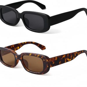 BUTABY Lentes de sol rectangulares para mujer, lentes de conducción retro, estilo vintage de los años 90, marco cuadrado estrecho, protección UV400