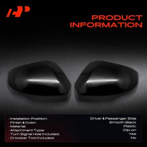 A-Premium 2 PCS Driver and Passenger Side Rearview Mirror Covers Caps - Compatible with Honda CR-V CRV, HR-V HRV, 2023 2024 2025 - Smooth Black, with Turn Signal Hole