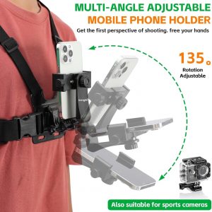 KINGKI Mobile Phone Chest Strap Harness Mount Head Strap Holder Kit for POV/VLOG,Cell Phone Clip Compatible with iPhone,Samsung,GoPro Hero 12, 11,10, 9, 8, AKASO,DJI Osmo,and Action Cameras…