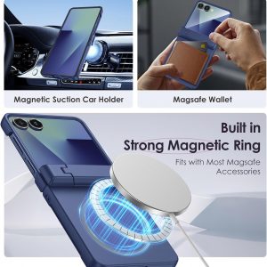 Maxdara Funda magnética para Galaxy Z Flip 7, compatible con MagSafe, soporte oculto, protector de pantalla integrado, protección de bisagra, cubierta de teléfono para Samsung Galaxy Z Flip 7, azul