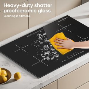 Placa de inducción empotrada de 30 pulgadas con 4 quemadores de 6600 W, estufa eléctrica de encimera con control táctil, 9 niveles de potencia, temporizador y bloqueo para niños