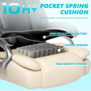 500lbs Big and Tall Office Chair, Heavy Duty Office Chair for Heavy People, High Back Executive Desk Chair with Adjustable Lumbar Support,Quiet Rubber Wheel,Pocket Spring Cushion