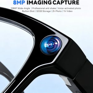 AI Smart Glasses with Camera, 8MP HD Camera Glasses for Men,Women, AI Recording Glasses with Voice Assistant,Open-Ear Audio,Real-Time Translation,Video Recording Sunglasses for Life & Work Vlog(Black)