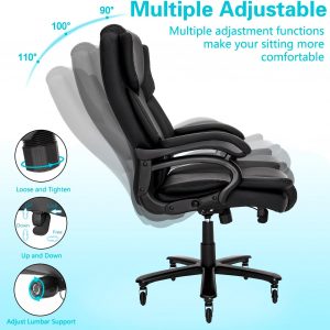 500lbs Big and Tall Office Chair, Heavy Duty Office Chair for Heavy People, High Back Executive Desk Chair with Adjustable Lumbar Support,Quiet Rubber Wheel,Pocket Spring Cushion
